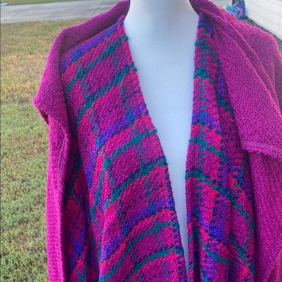 Vintage Boyne Valley Weavers knit tartan cape Cozy Purple and multi Plaid Shawl - Picture 3 of 11